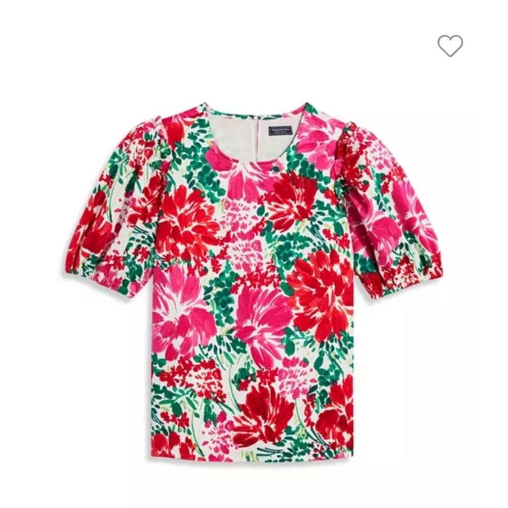 Vineyard Vines Puff Sleeve Top cotton and Silk “Brush Floral Marsh” pattern
